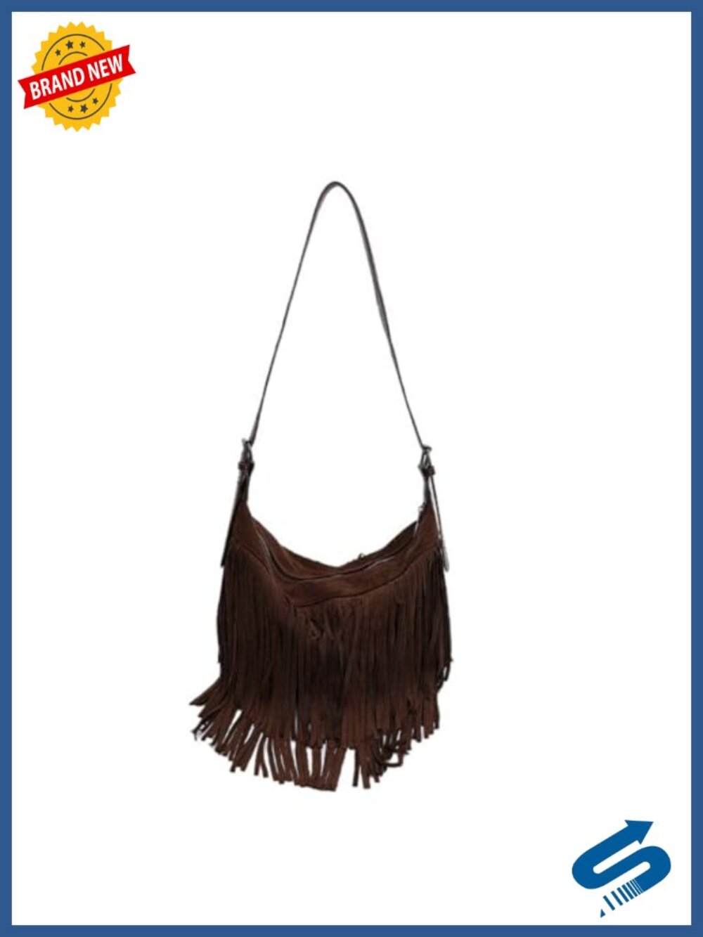 Vintage Suede Fringe Hobo Bag Tote Shoulder Bag Crossbody Purse